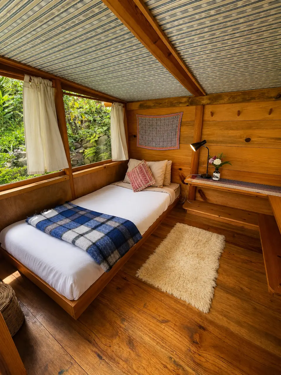 Tambo: single bed and desk.