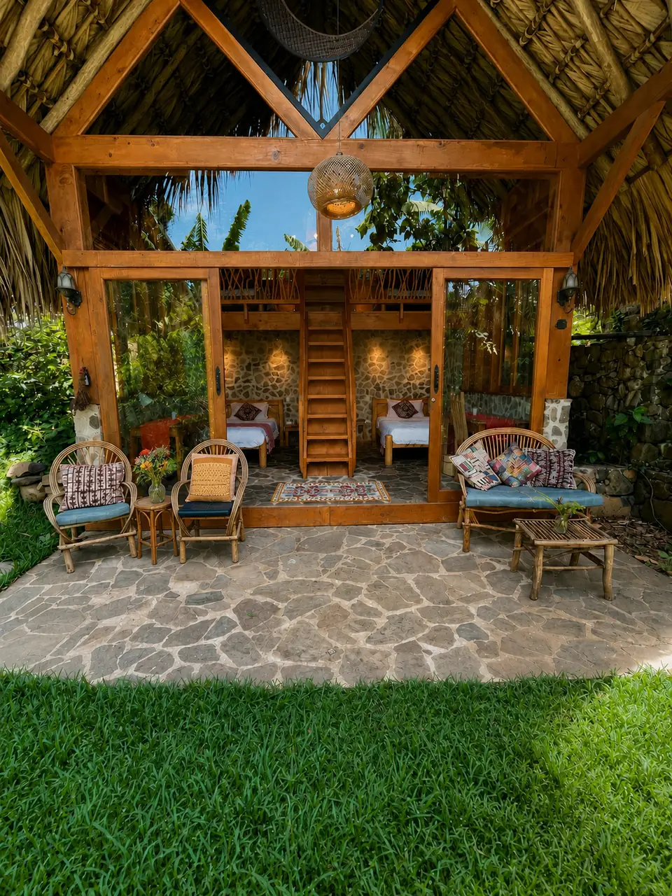 Kiya: open front seen from the lawn.