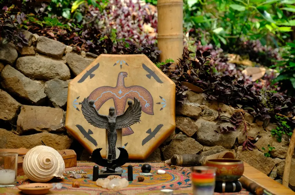 A ceremonial altar in the gardens at Casa Kula