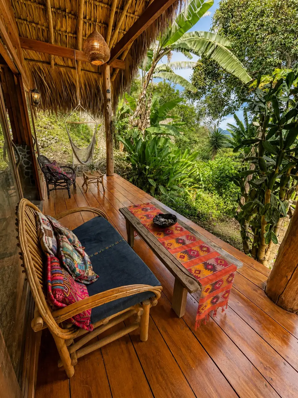 Inti: porch armchair and hammock, garden view.